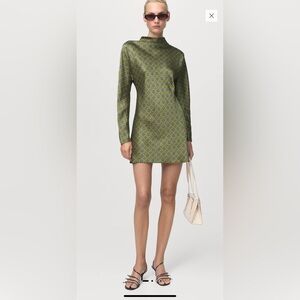 Mango Satin Printed dress with Perkins collar